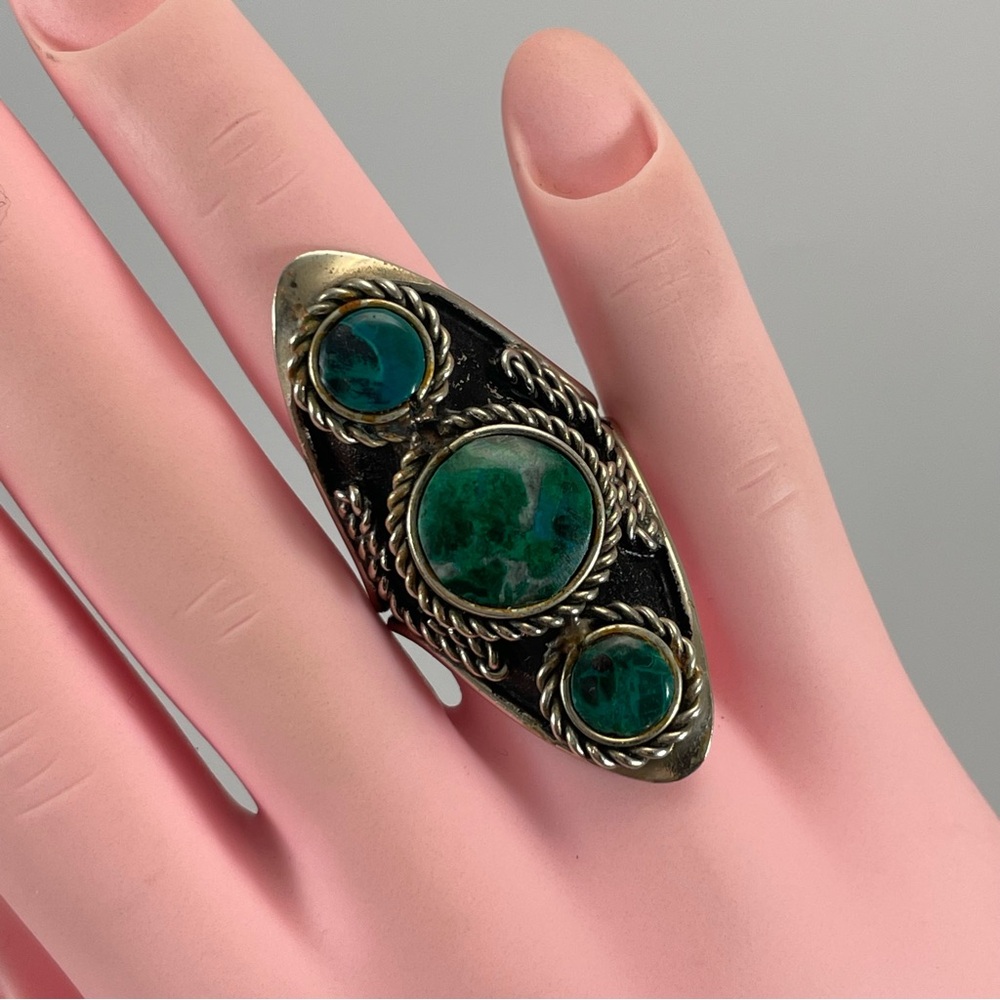 Boho Fun Funky Ring Gemstone Silver Tone Adjustable Statement Cute Timeless